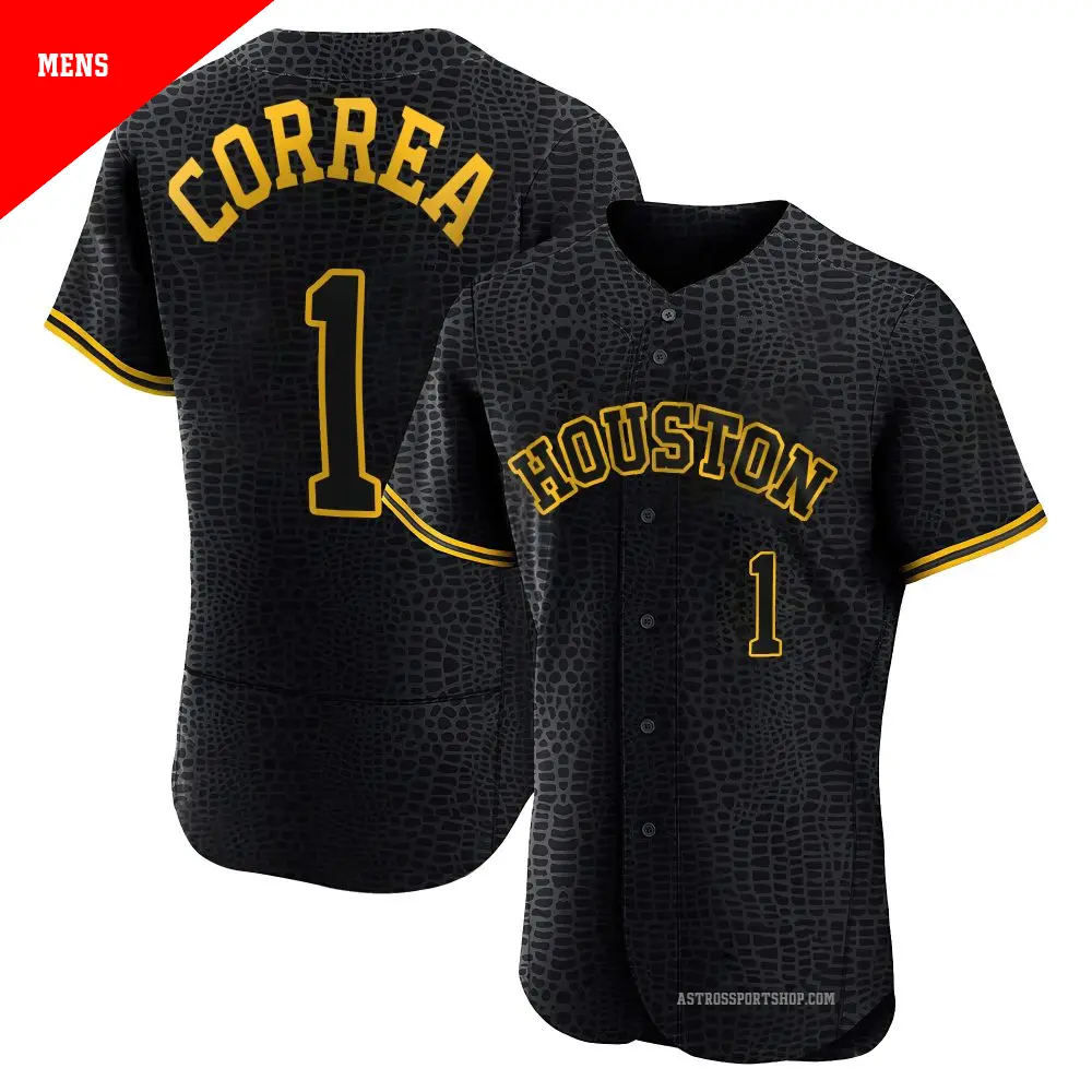 Men's ＃1 Carlos Correa Houston Astros Black Authentic Snake Skin City Jersey