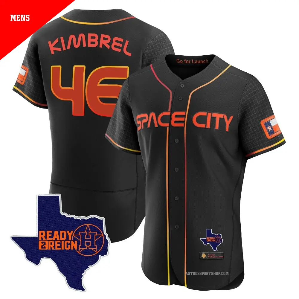 Men's ＃46 Craig Kimbrel Houston Astros Black Authentic 2023 Space City Ready 2 Reign Flex Base Jersey