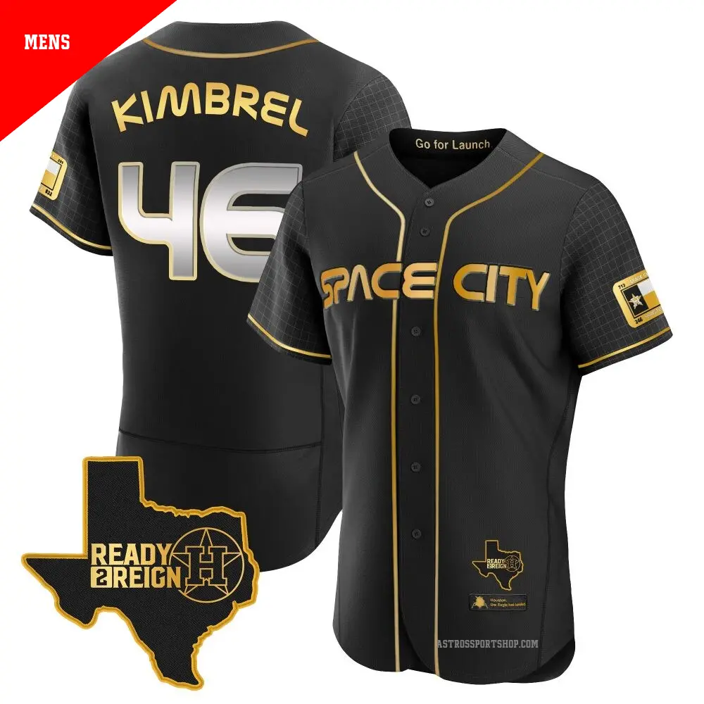 Men's ＃46 Craig Kimbrel Houston Astros Black/Gold Authentic 2023 Space City Ready 2 Reign Flex Base Jersey