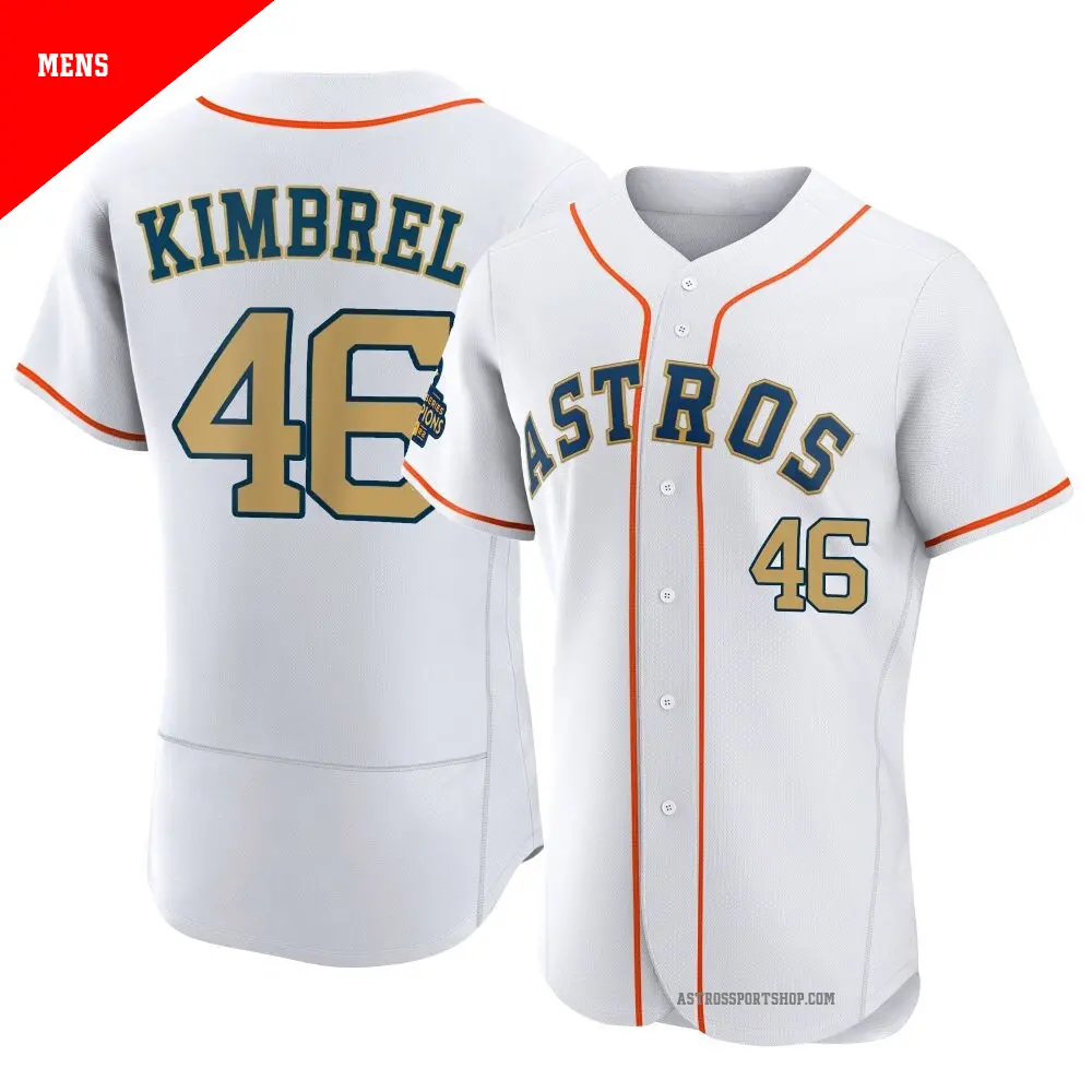 Men's ＃46 Craig Kimbrel Houston Astros Gold Authentic White 2023 Collection Jersey