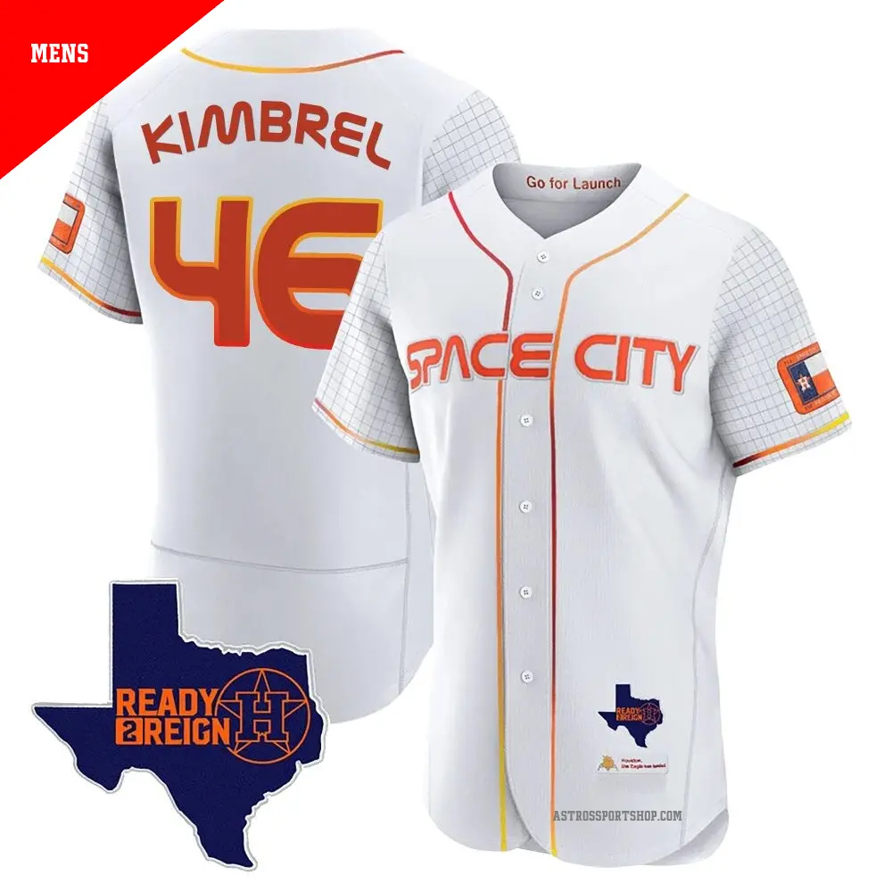 Men's ＃46 Craig Kimbrel Houston Astros White Authentic 2023 Space City Ready 2 Reign Flex Base Jersey