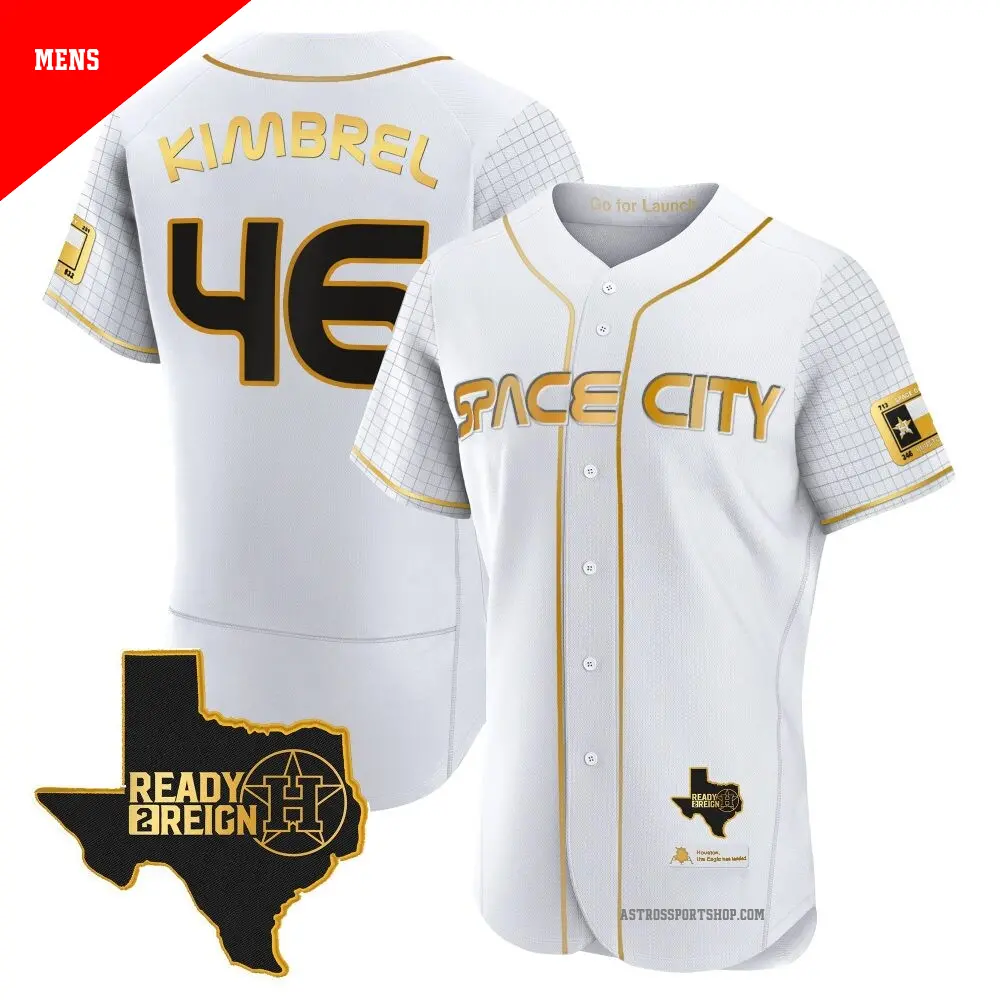 Men's ＃46 Craig Kimbrel Houston Astros White/Gold Authentic 2023 Space City Ready 2 Reign Flex Base Jersey