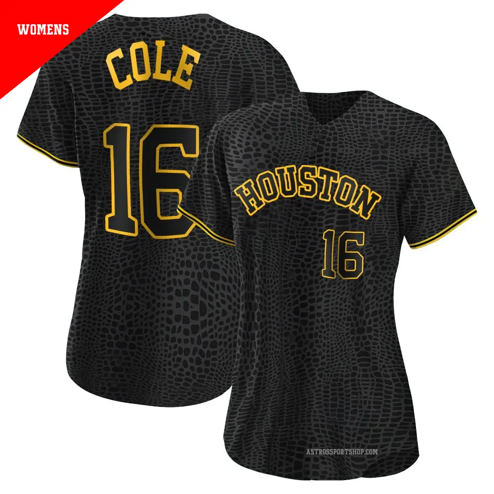 Women's ＃16 Zach Cole Houston Astros Black Replica Snake Skin City Jersey