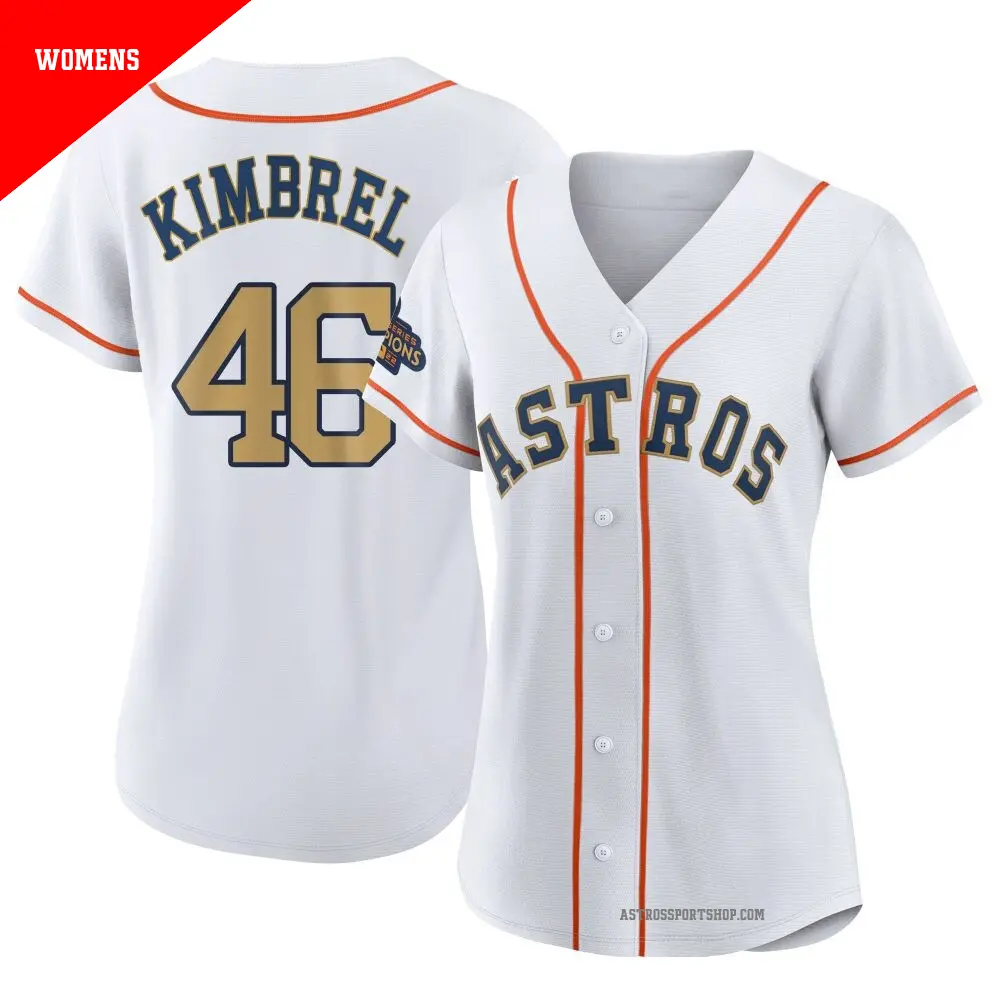 Women's ＃46 Craig Kimbrel Houston Astros Gold Authentic White 2023 Collection Jersey