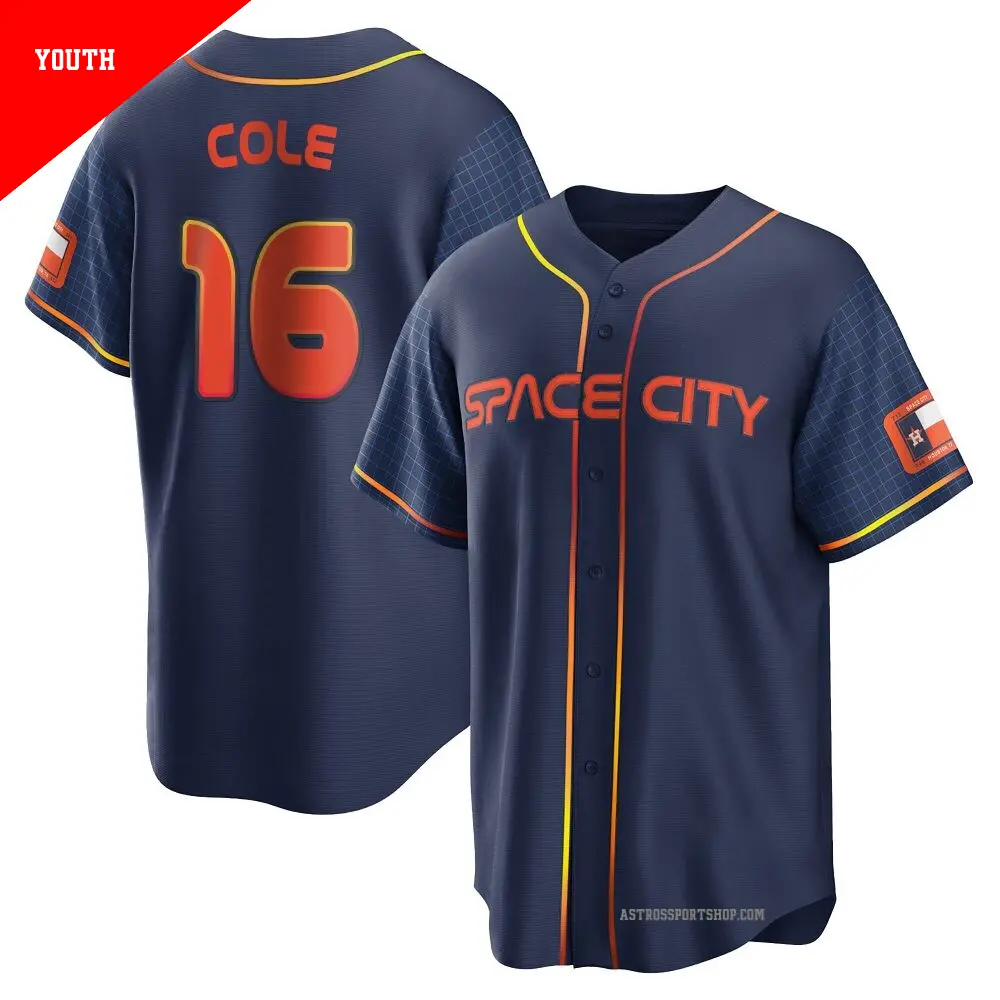Youth ＃16 Zach Cole Houston Astros Navy Replica 2022 City Connect Jersey