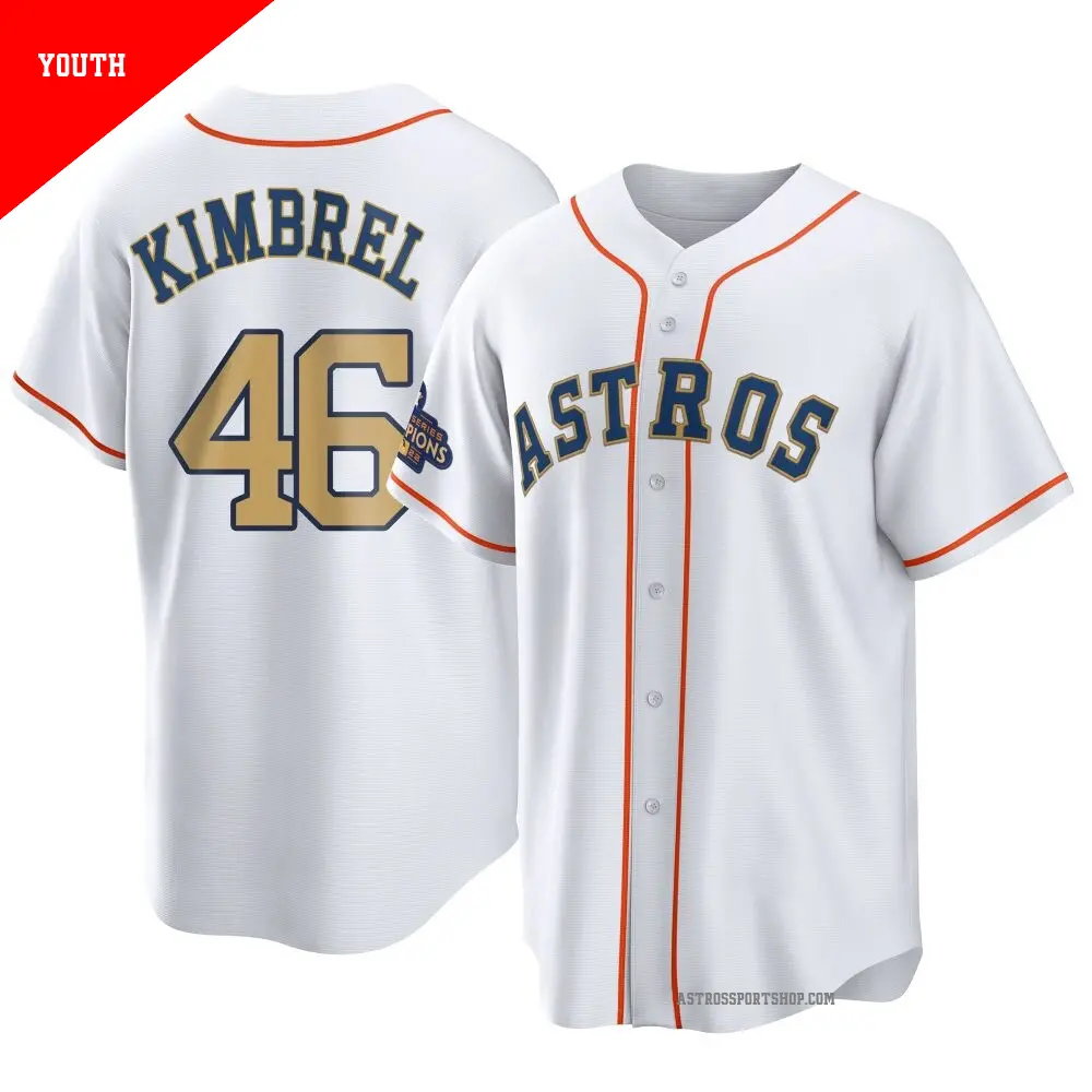 Youth ＃46 Craig Kimbrel Houston Astros Gold Replica White 2023 Collection Jersey