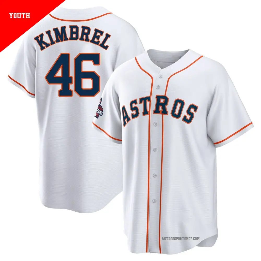 Youth ＃46 Craig Kimbrel Houston Astros White Replica 2022 World Series Champions Home Jersey
